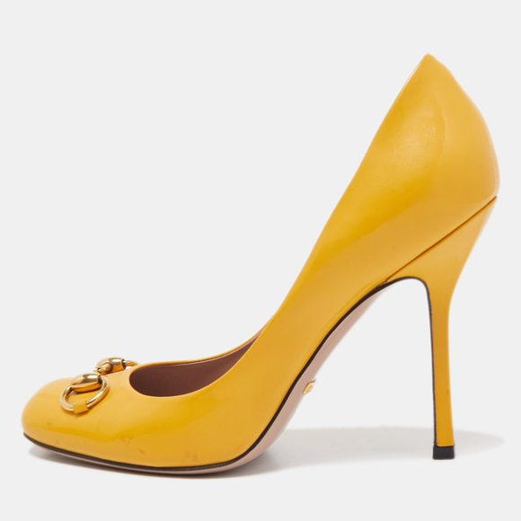 Gucci Shoes - Gucci Yellow Patent Leather Horsebit Pumps